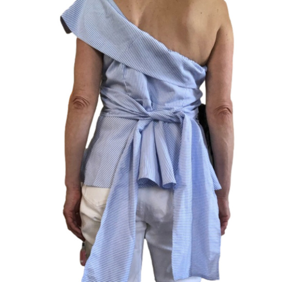 Shein Pin Striped One Shoulder Size M Tie Up Blouse - Picture 2 of 5